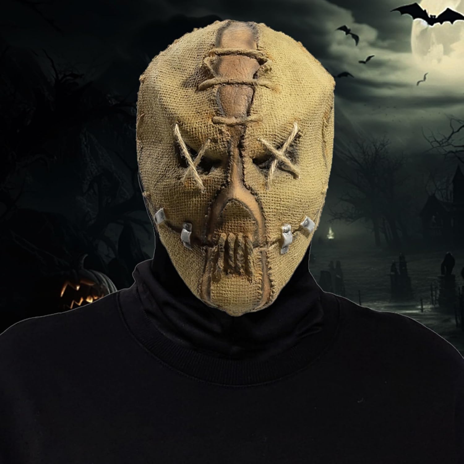Halloween Scarecrow Masks, Creepy Full Head Mask Halloween Scary Latex Helmet for Cosplay Costume Party