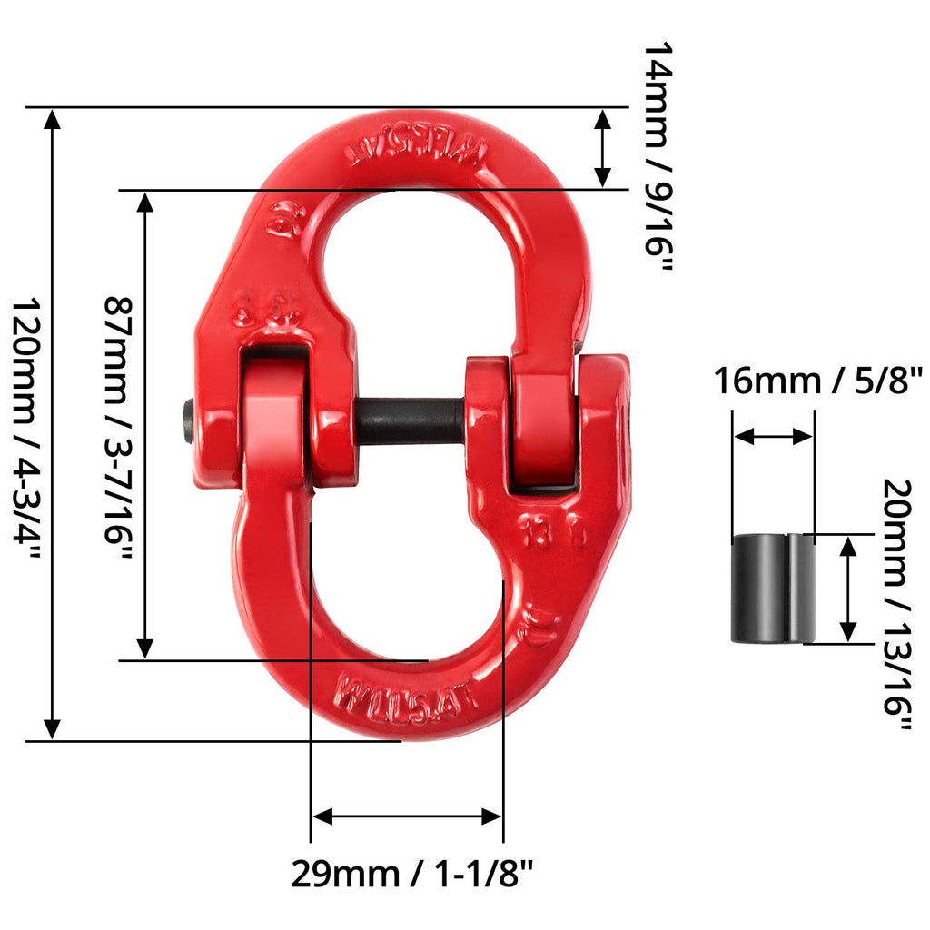 QWORK G80 Alloy Steel Hammerlock Coupling Link Connecting Link, 1/2", Red Painted, 12000 lbs Working Load Limit,2 Pack