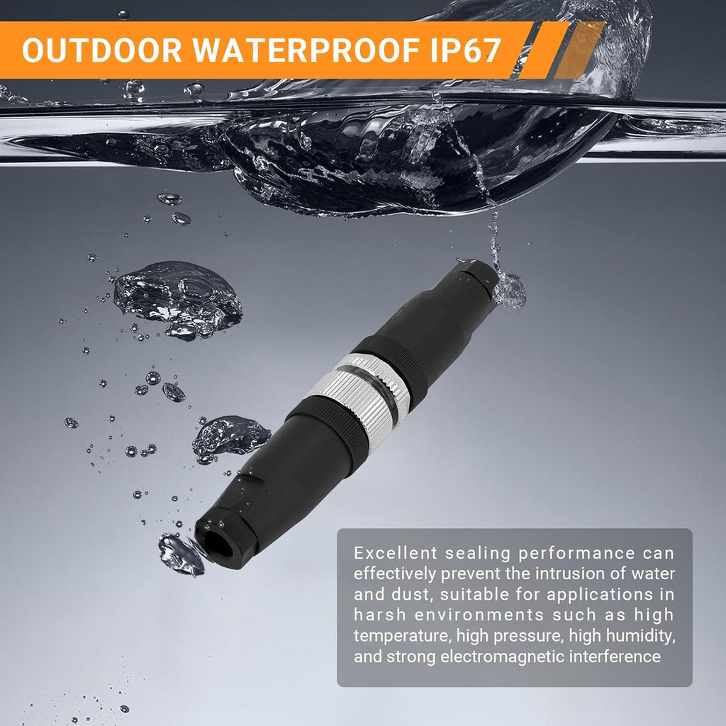 Elecbee 5PCS M12 4 Pin Connector Field Wireable A Code Straight Male Plug Non-Shield 12mm Industrial Circular Connector, Outdoor Waterproof IP67