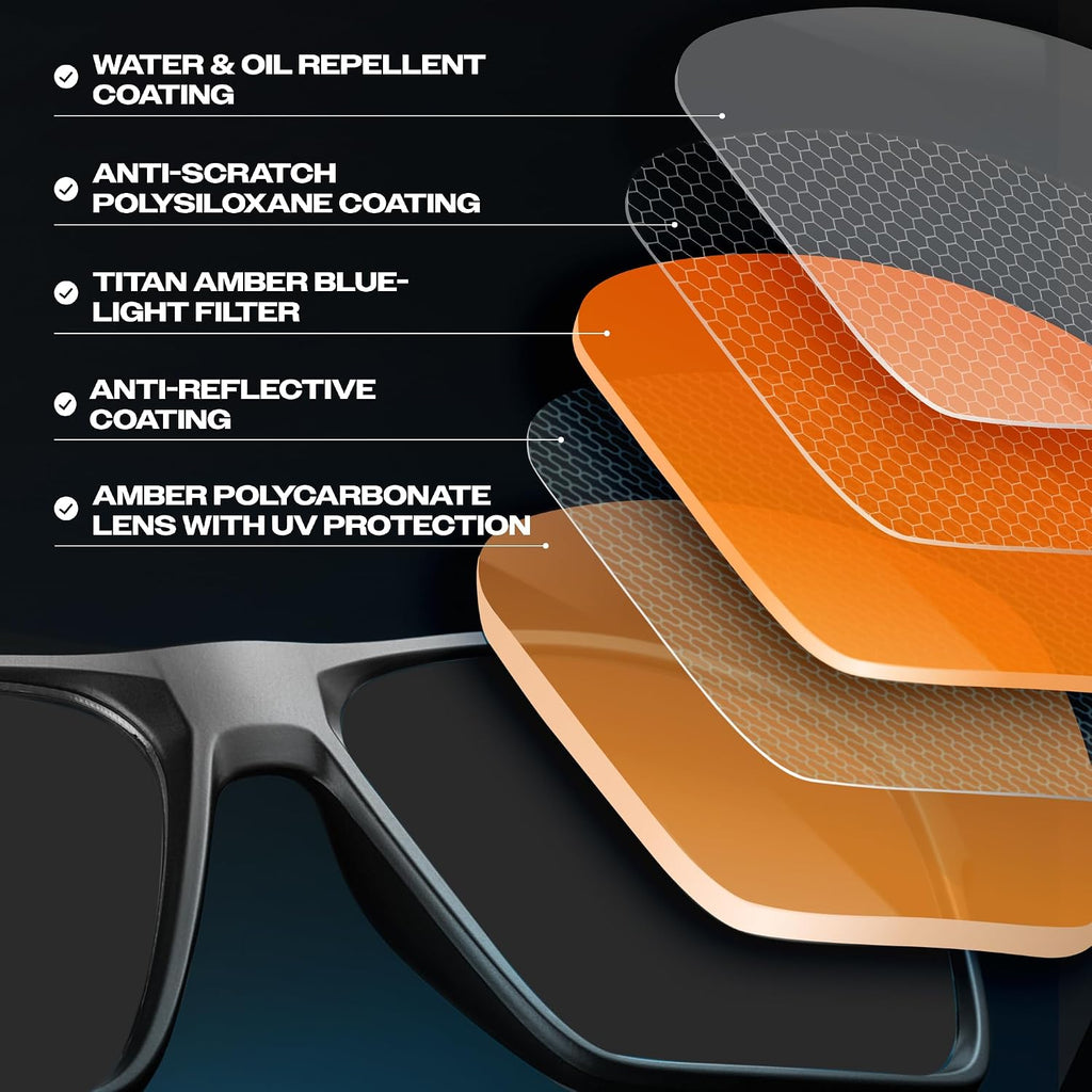 Titan Gaming Glasses, Blue Light Blocking, Night Driving Glasses for Men, Computer Protection, Gift for Gamers