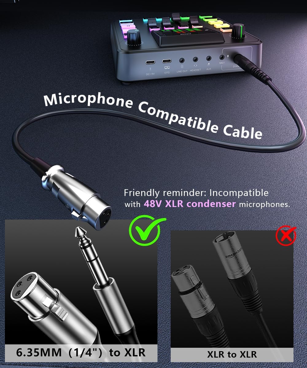 PUPGSIS Gaming Audio Mixer For Streaming, Sound Board for PC/Phone | 1/4" TRS Dynamic Mic