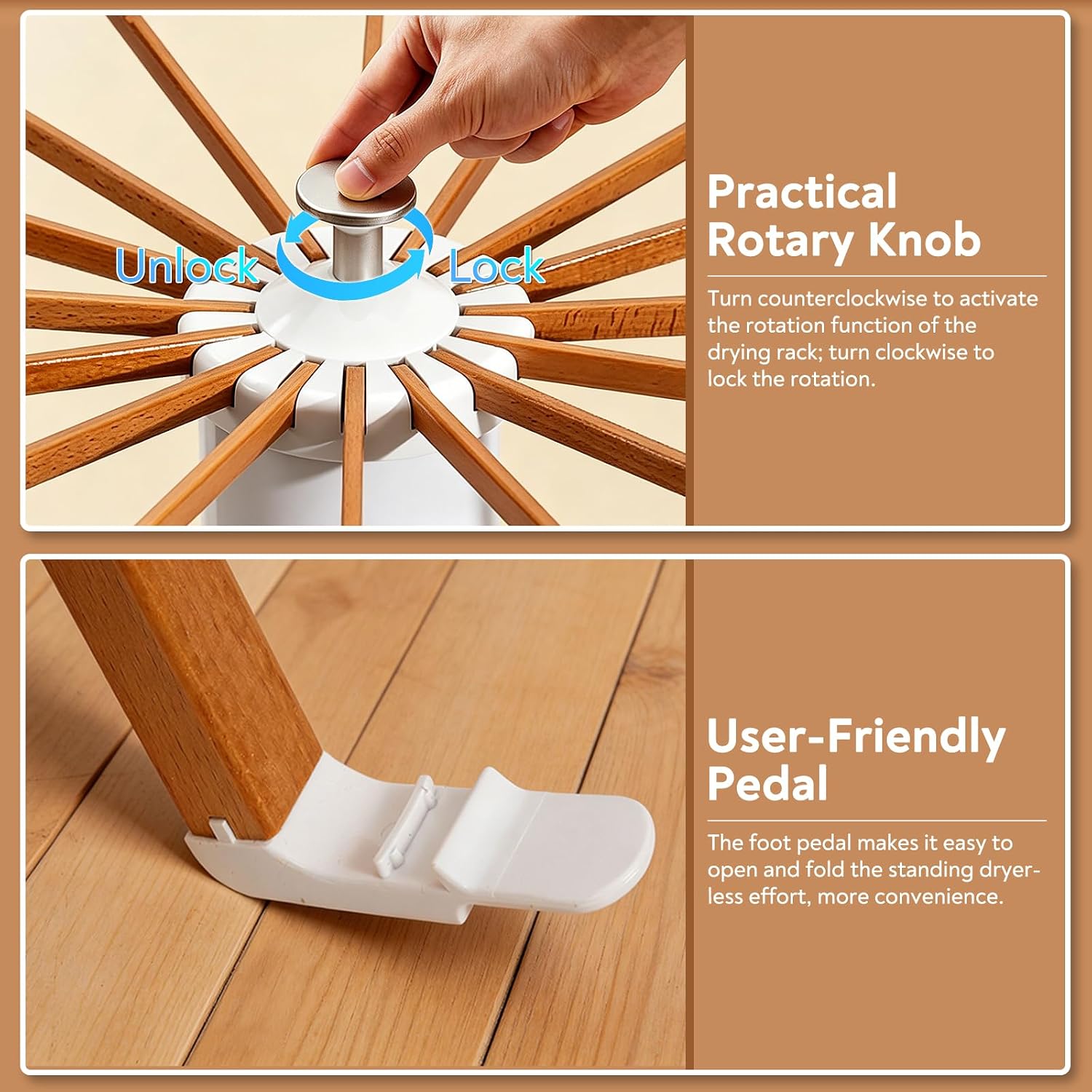 Clothes Drying Rack, Rotary Foldable Stand with 16 Arms, White | Stable Tripod Base, 50 lbs Heavy Duty, Portable &