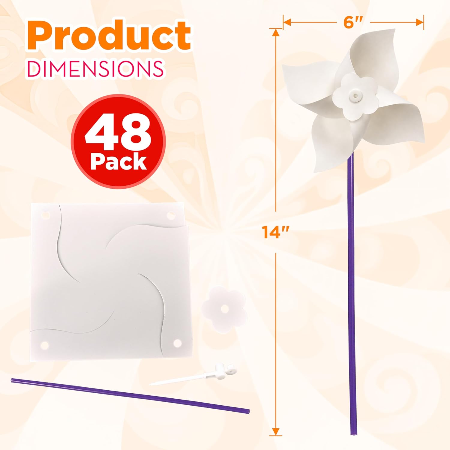 24 Pack DIY Pinwheels Craft for Kids, Bulk Summer Pinwheel Craft Kit, Color Your Own Paper Windmill Patriotic
