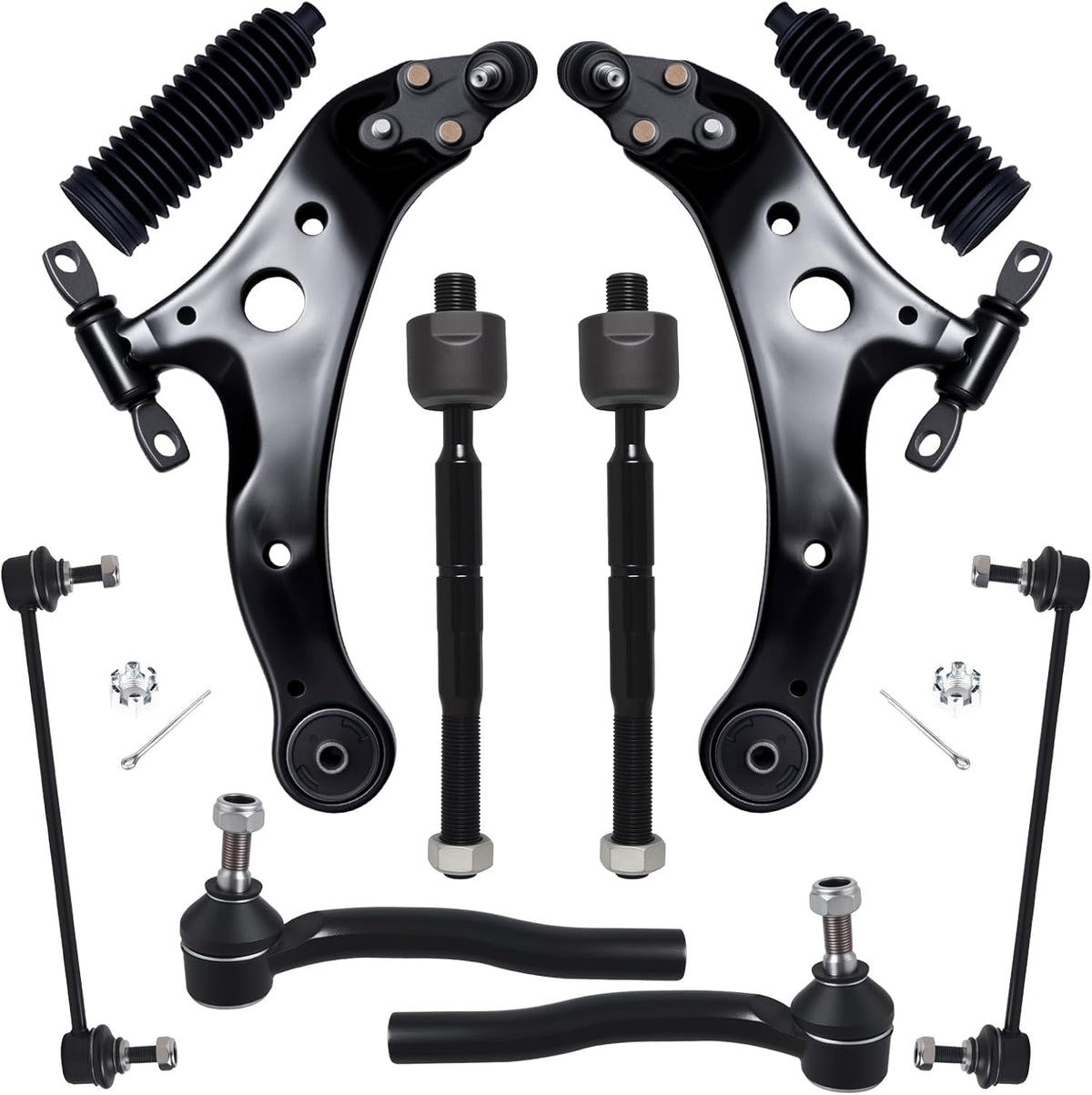 AUQDD 10Pcs Front End Kit Fit For 2012-2017 To-yota Camry, 2013-2018 Avalon, 2 Lower Control Arm w/Ball Joint 2 Sway Bar Link 4 Outer Inner Tie Rod End (# K621476 K621477 K750123 EV801497 ES800930)