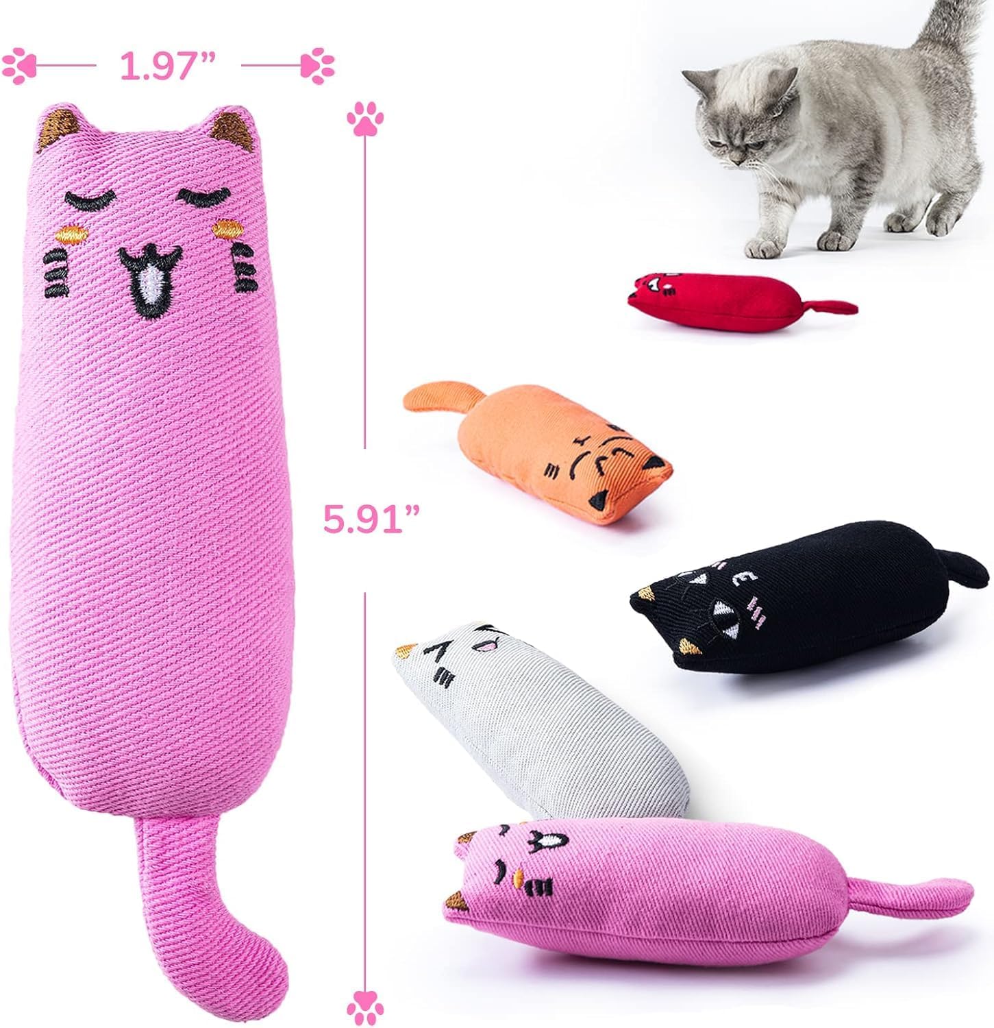 5Pcs Bite Resistant Catnip Toy for Cats,Catnip Filled Cartoon Mice Cat Teething Chew Toy