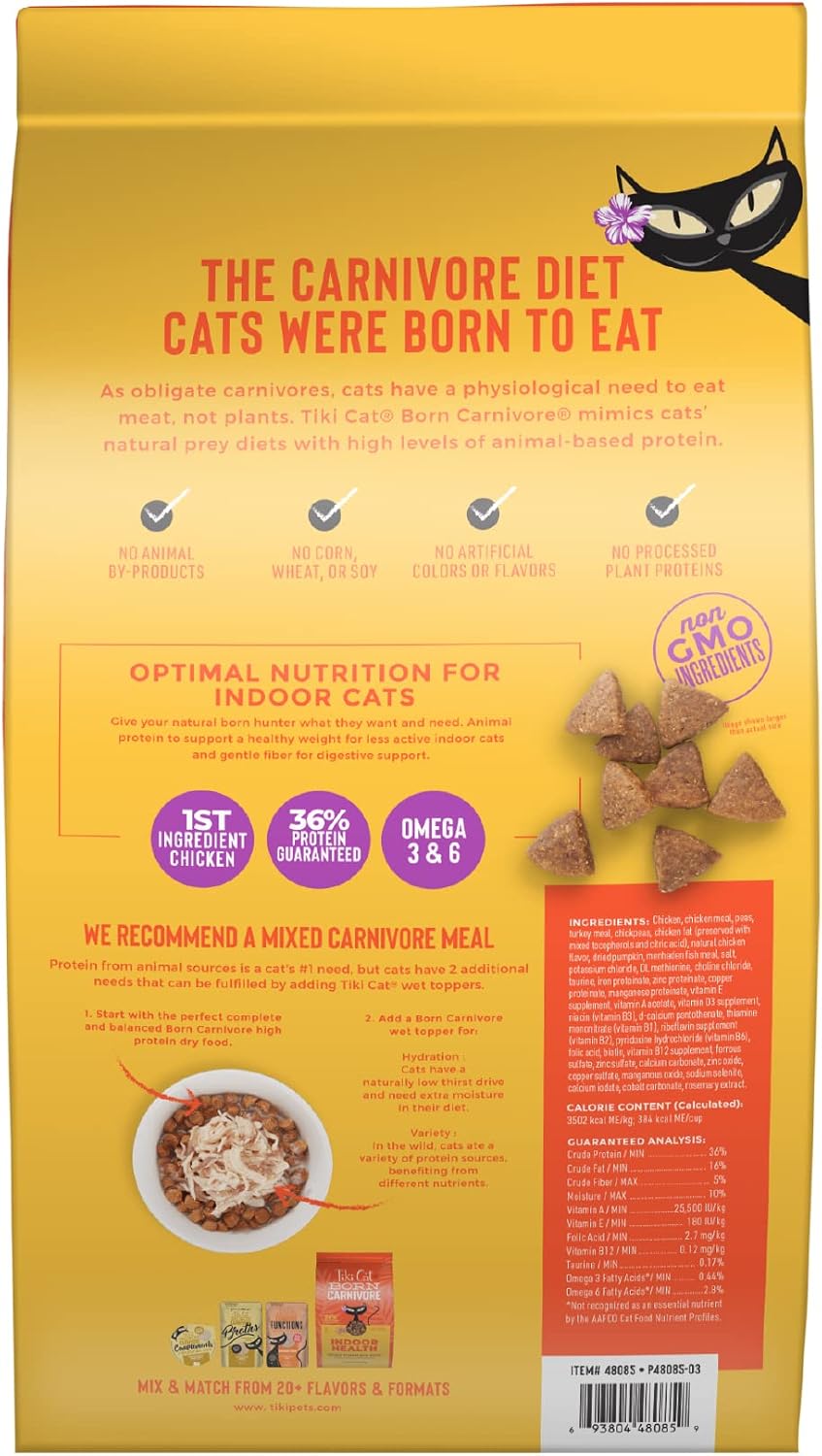 Tiki Cat Born Carnivore Dry Cat Food, Chicken & Turkey Meal, 6 lb Bag