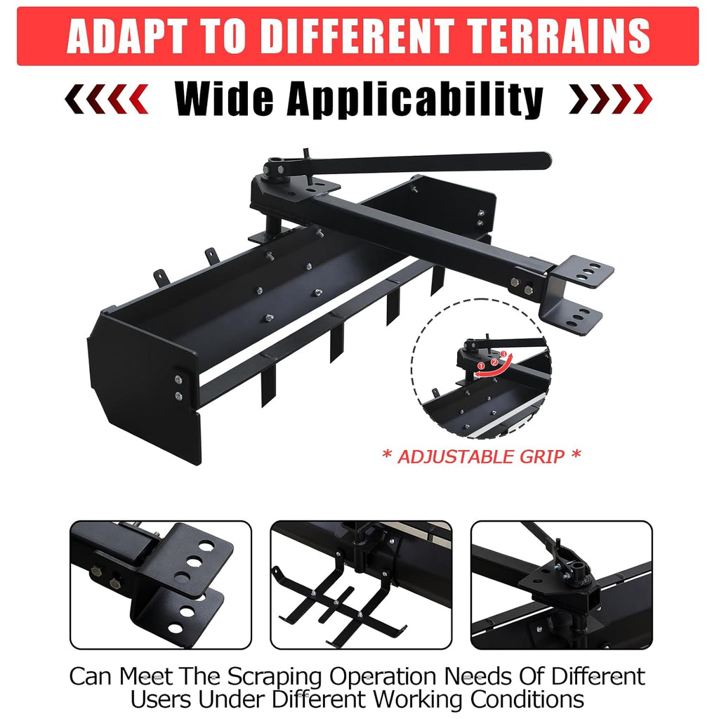 42" Tow Behind Box Scraper for ATVs, UTVs, Heavy-Duty Steel Construction with Powder Coating, Versatile Tractor Box