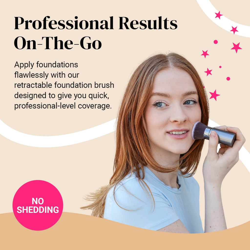 Retractable Makeup Brush by Keshima, Pro Flat Top Retractable Kabuki Brush