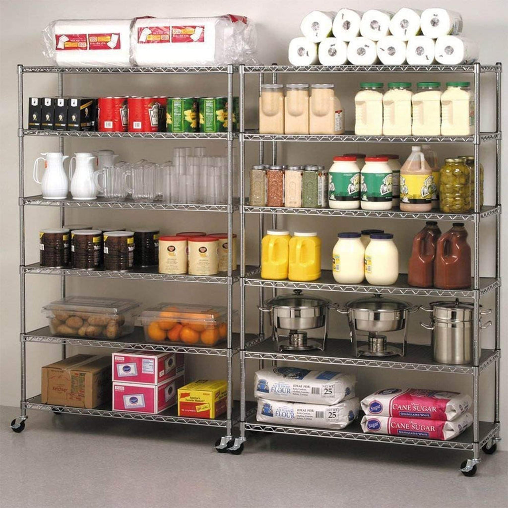 6 Tier Wire Shelving Unit with Wheels 48" X 18" X 76" Metal Storage Shelves Height Adjustable NSF Heavy Duty