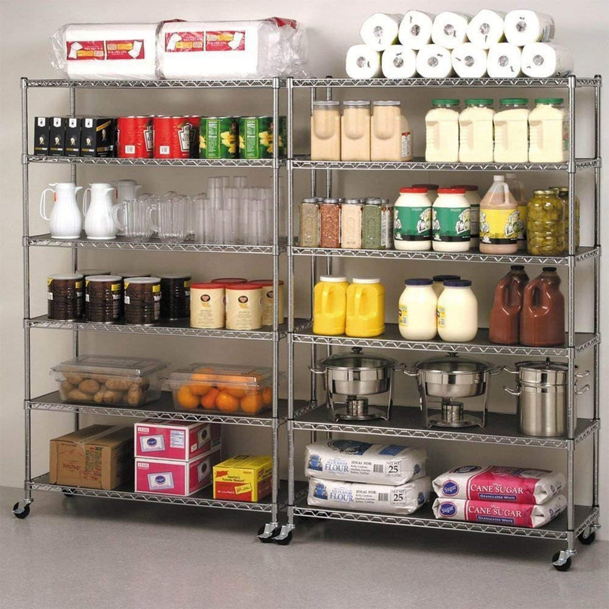 6 Tier Wire Shelving Unit with Wheels 48" X 18" X 76" Metal Storage Shelves Height Adjustable NSF Heavy Duty
