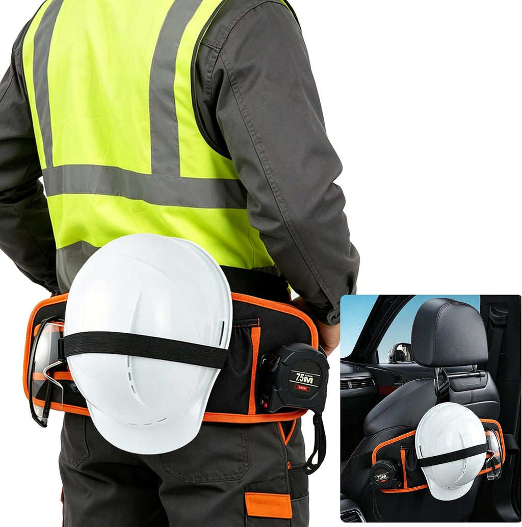 Hard Hat Holder for Truck, All-in-One PPE Organizer with Vest Pouch, Safety Glasses Clips,Earplug Pocket and Tape