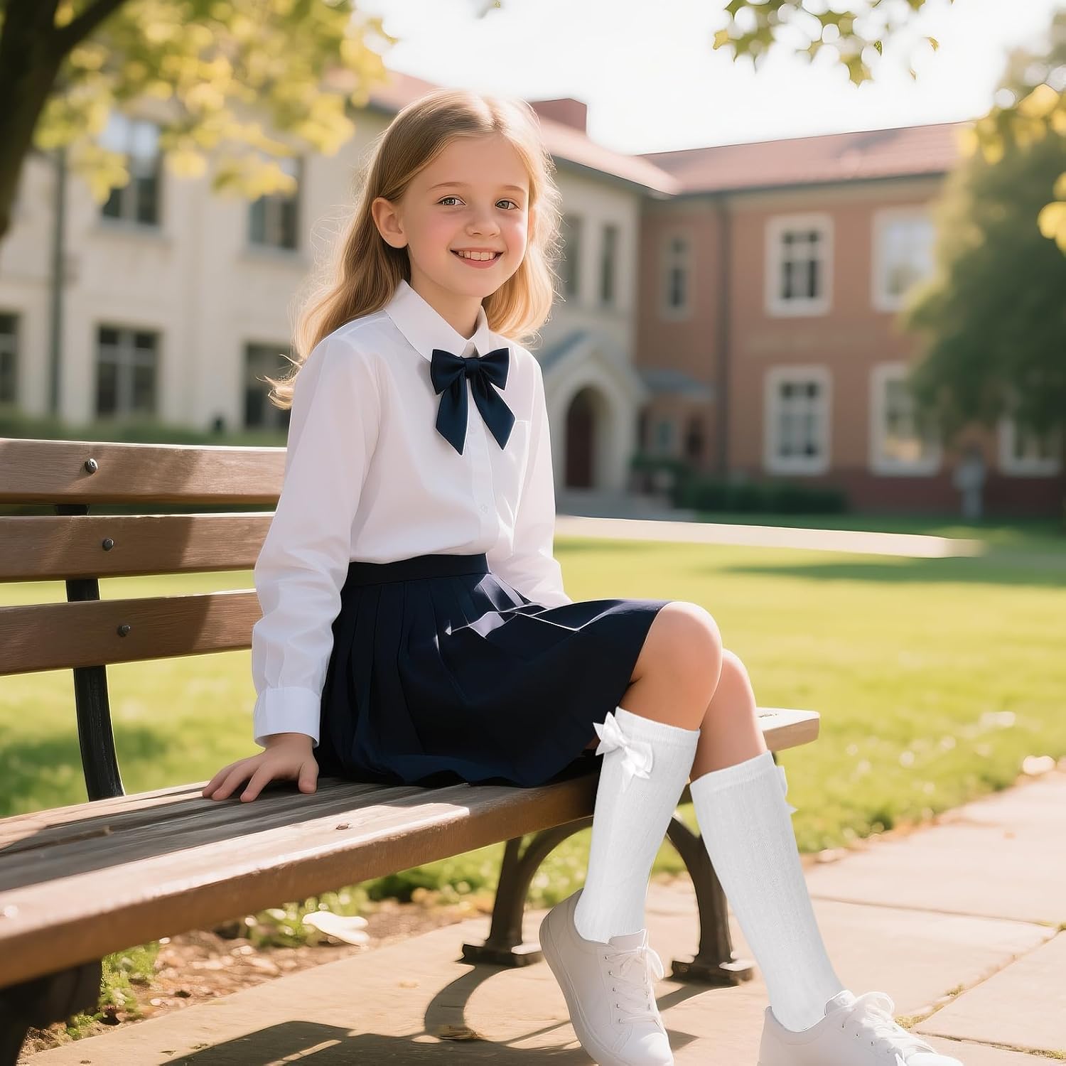 3 Packs Girls Bow Knee High Socks 4 to 12 Year School Uniform Dress Socks