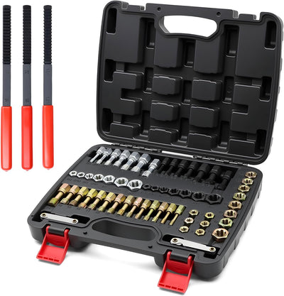 61-Piece Thread Repair Kit, Metric/UNC/SAE Thread Chaser Set with Taps, Dies, Files & Pitch Gauge, Rethreading Tool for Auto Mechanics, DIY - Rethread Damaged Screws, Bolts, Nuts
