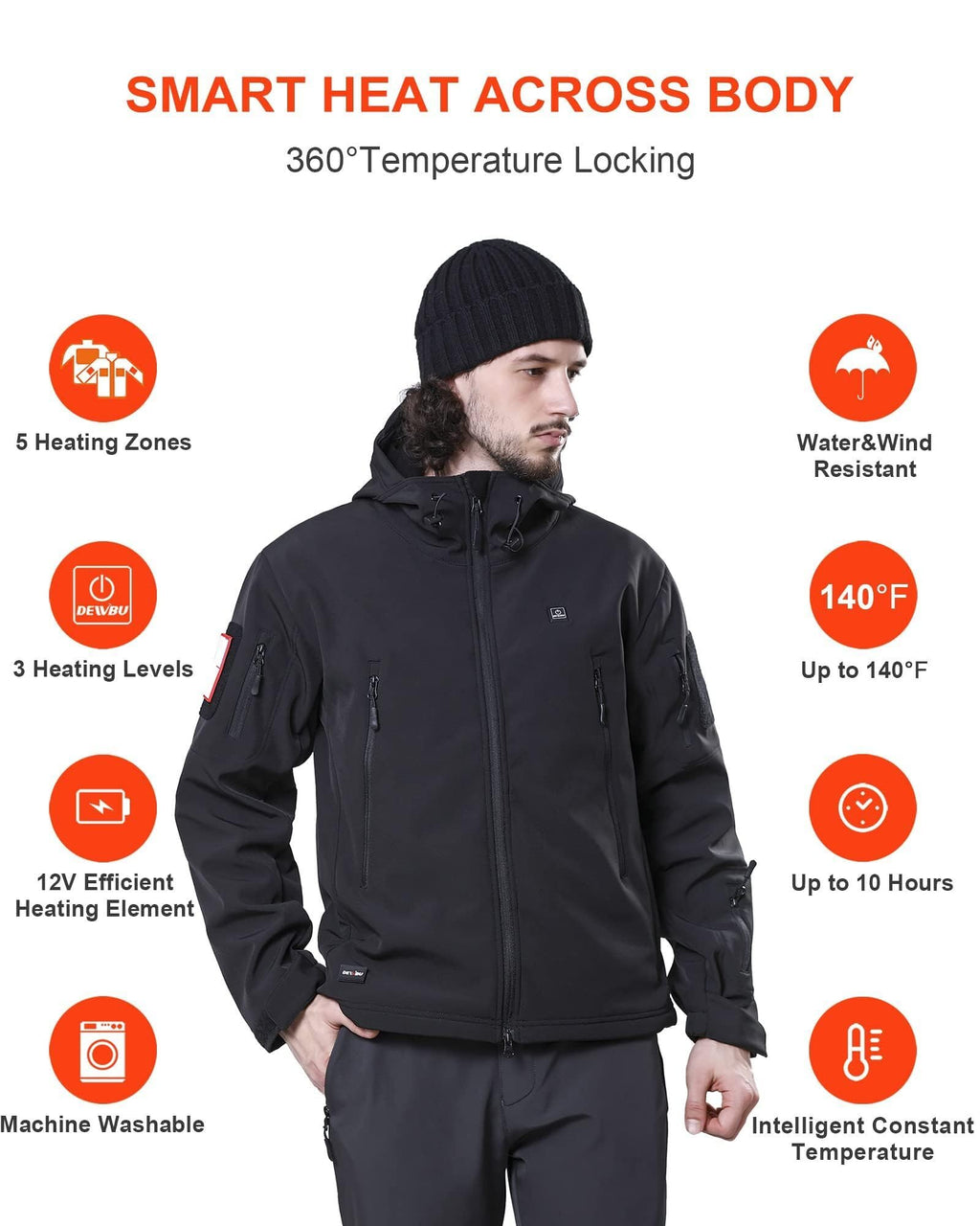 Heated Jacket for Men with 12V Battery Pack, Black, L