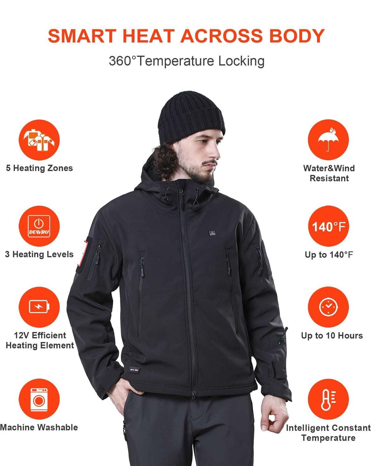 Heated Jacket for Men with 12V Battery Pack, Black, L