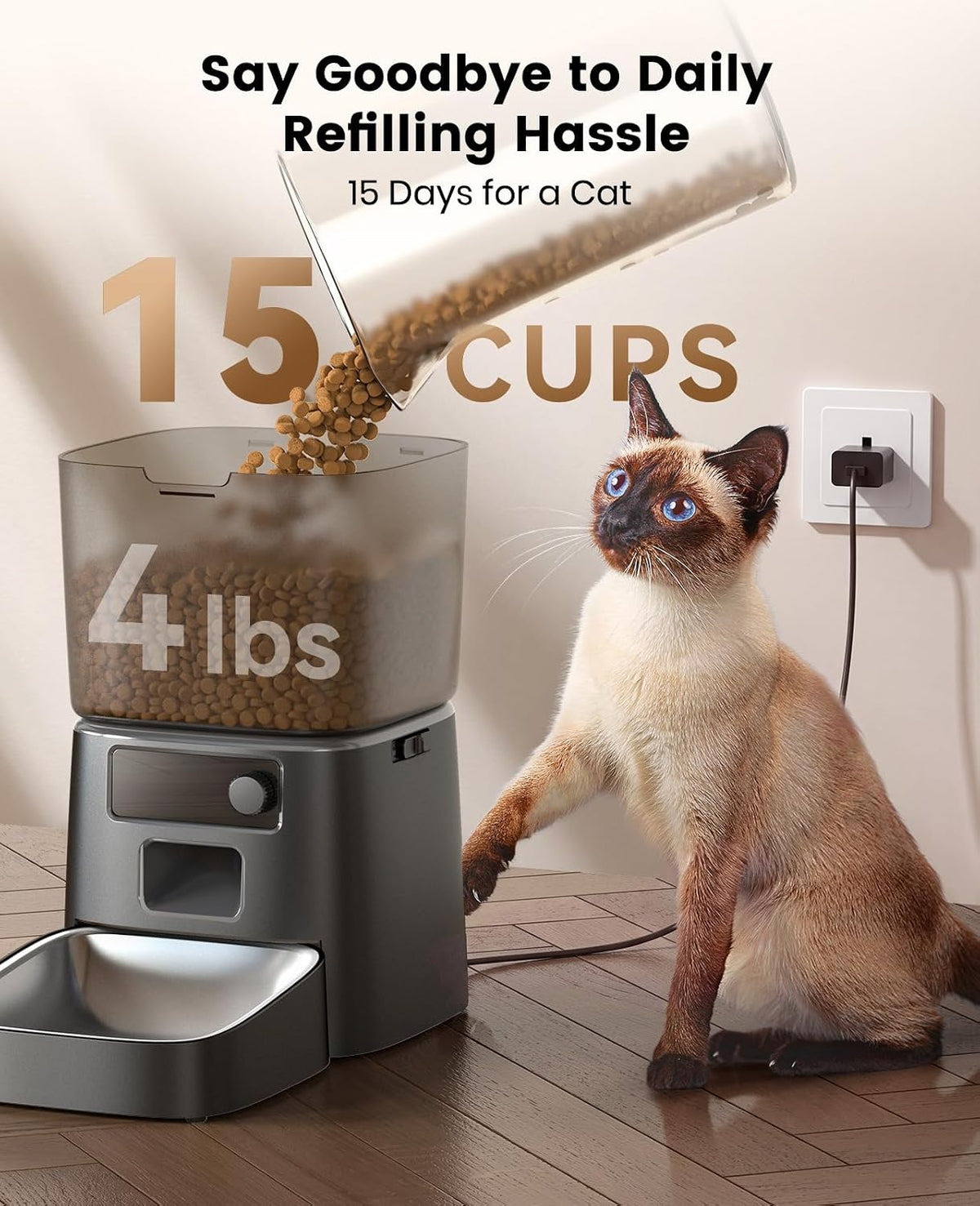 2.4 GHz Wi-Fi Automatic Cat Feeder, 3.5L/15 Cups
