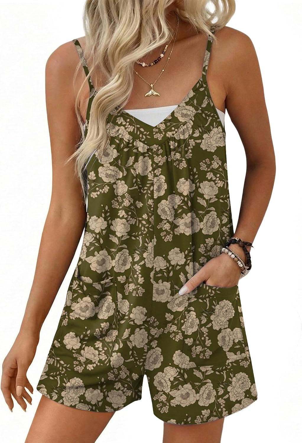 Womens Summer Sleeveless Rompers Overalls Adjustable Jumpsuits