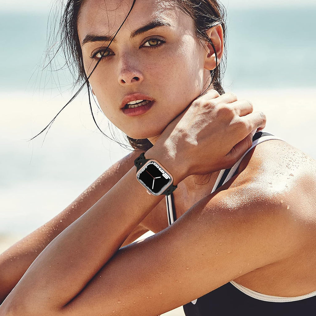 Slim Silicone Bands Compatible with Apple Watch Band 40mm 38mm 41mm 44mm 45mm 46mm 49mm 42mm Women Floral Breathable