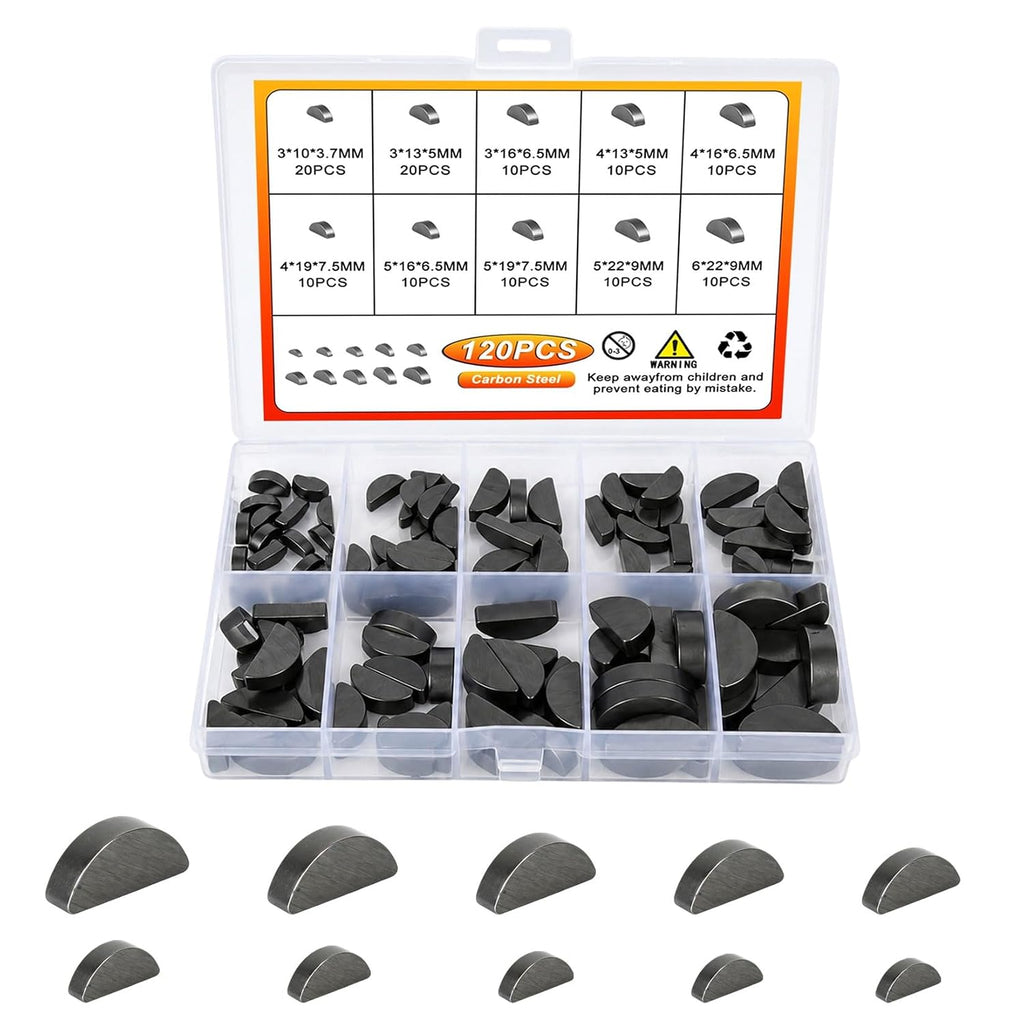 120 Pcs Woodruff Key Assortment Kit, Crankshaft Flywheel Keys