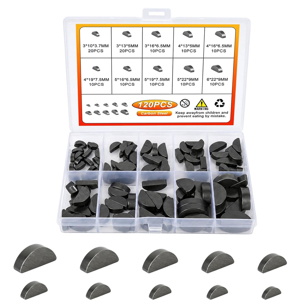 120 Pcs Woodruff Key Assortment Kit, Crankshaft Flywheel Keys