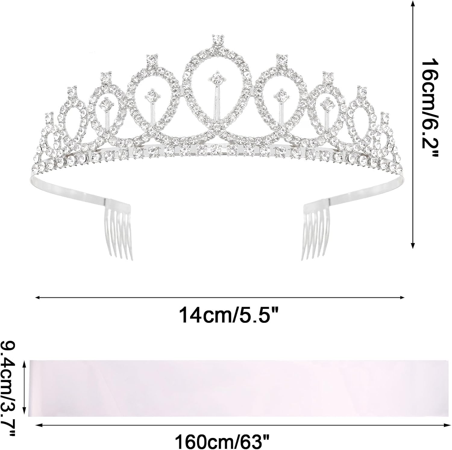 Custom Sash and Tiara Crown Set for Women, DIY Blank White Satin Sash with Rhinestone Iron-On Letter Stickers for