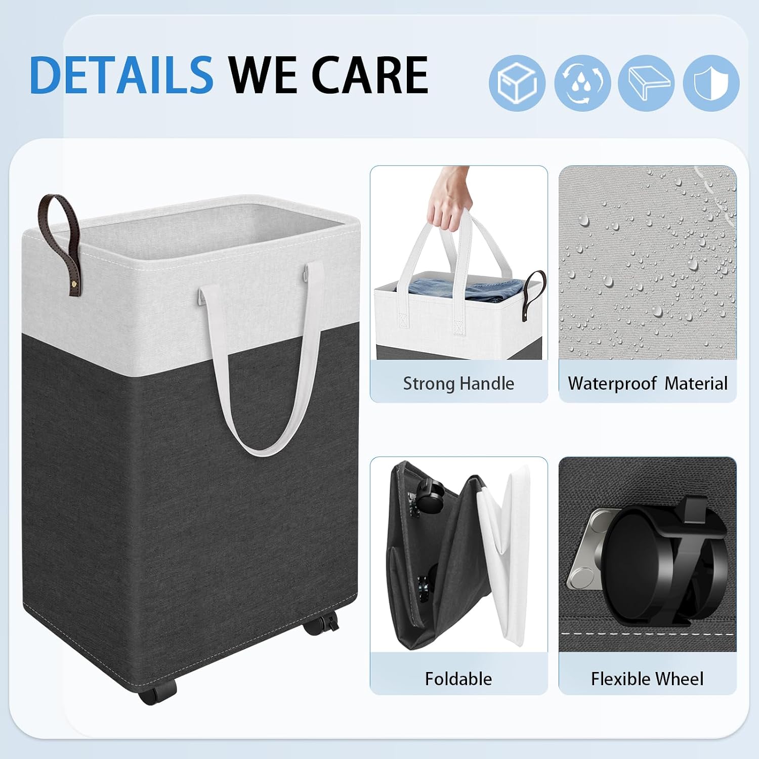 75L Rolling Laundry Basket with 4 Wheels Collapsible Gray | 4 Wheels, Waterproof PEVA Lining, Cotton Flax Fabric