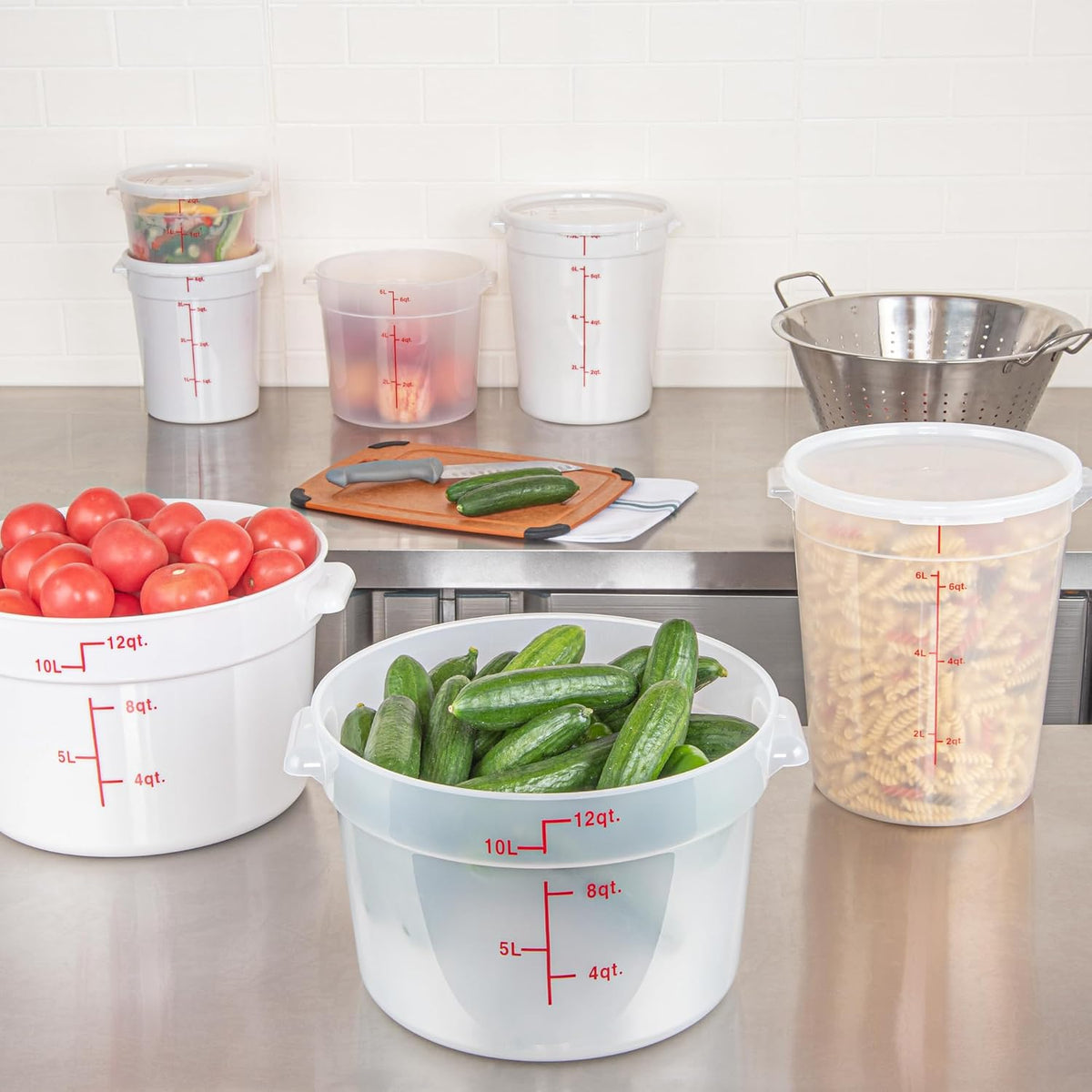 Met Lux 12 Quart Food Storage Container, 1 Translucent Storage Container - Lids Sold Separately, Red Volume Markers