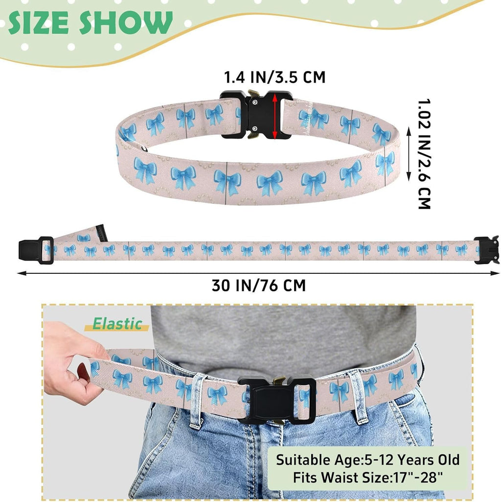 Bow Tie Adjustable Kids Elastic Belts, Girls Boys Stretch Waist Belt with Aluminum Alloy Buckle