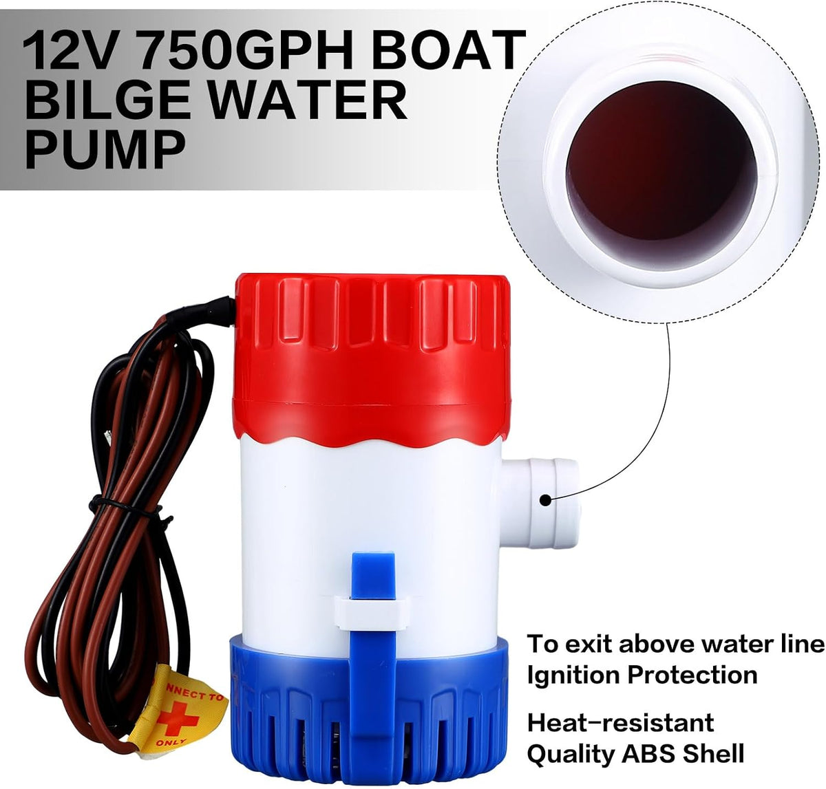 Landhoow Bilge Pump 12V with Float Switch Bilge for Boats, 750 Gph