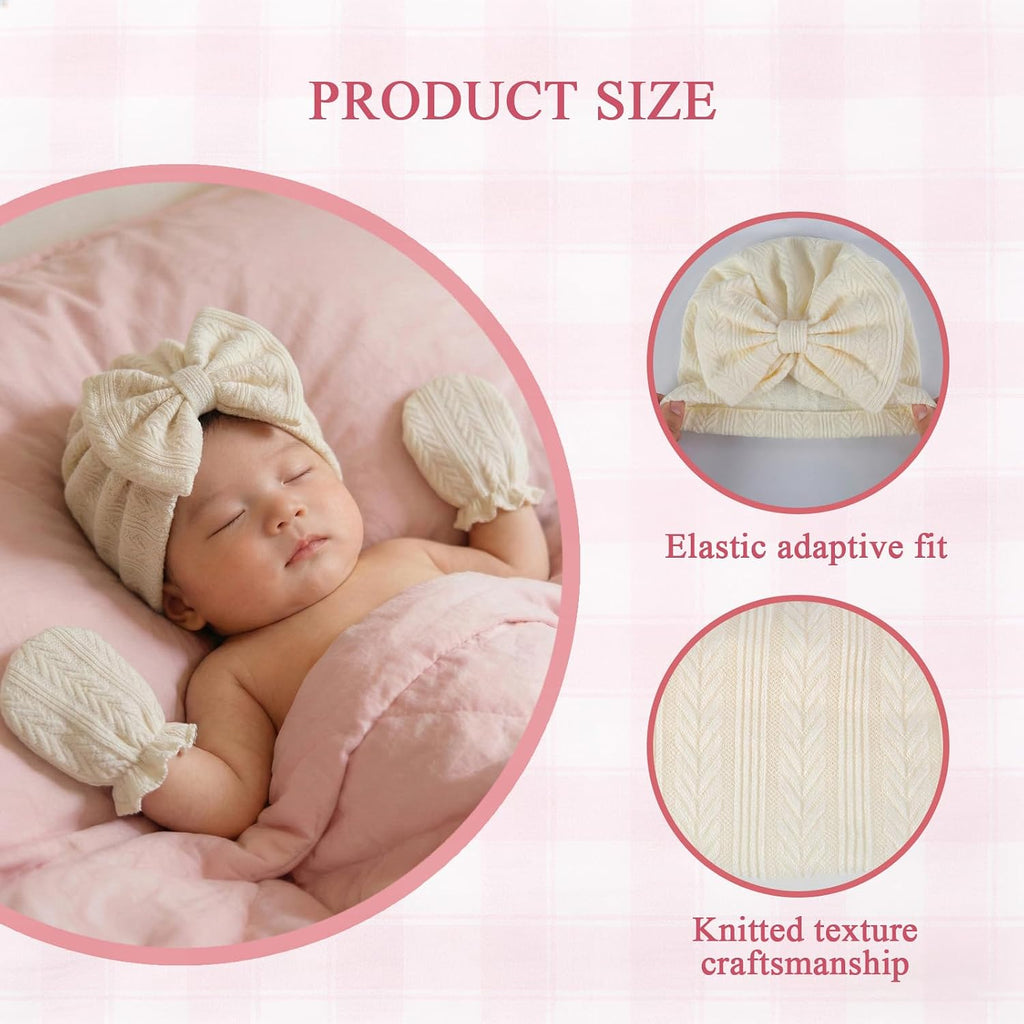 Newborn Baby Girl Hats Mittens Set Cotton for Infants 0-6 Months