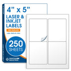 4" X 5" Matte White Printable Shipping Labels (250 Sheets, 1000 Stickers)