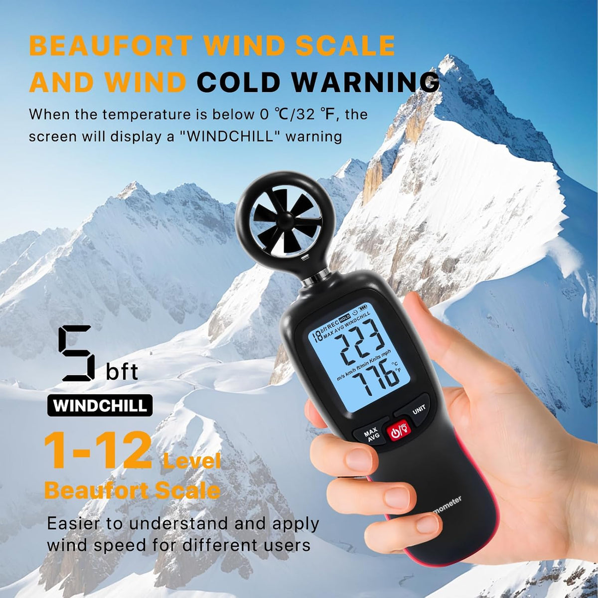 DA-01 Anemometer, Wind Speed Meter and Temperature Monitor