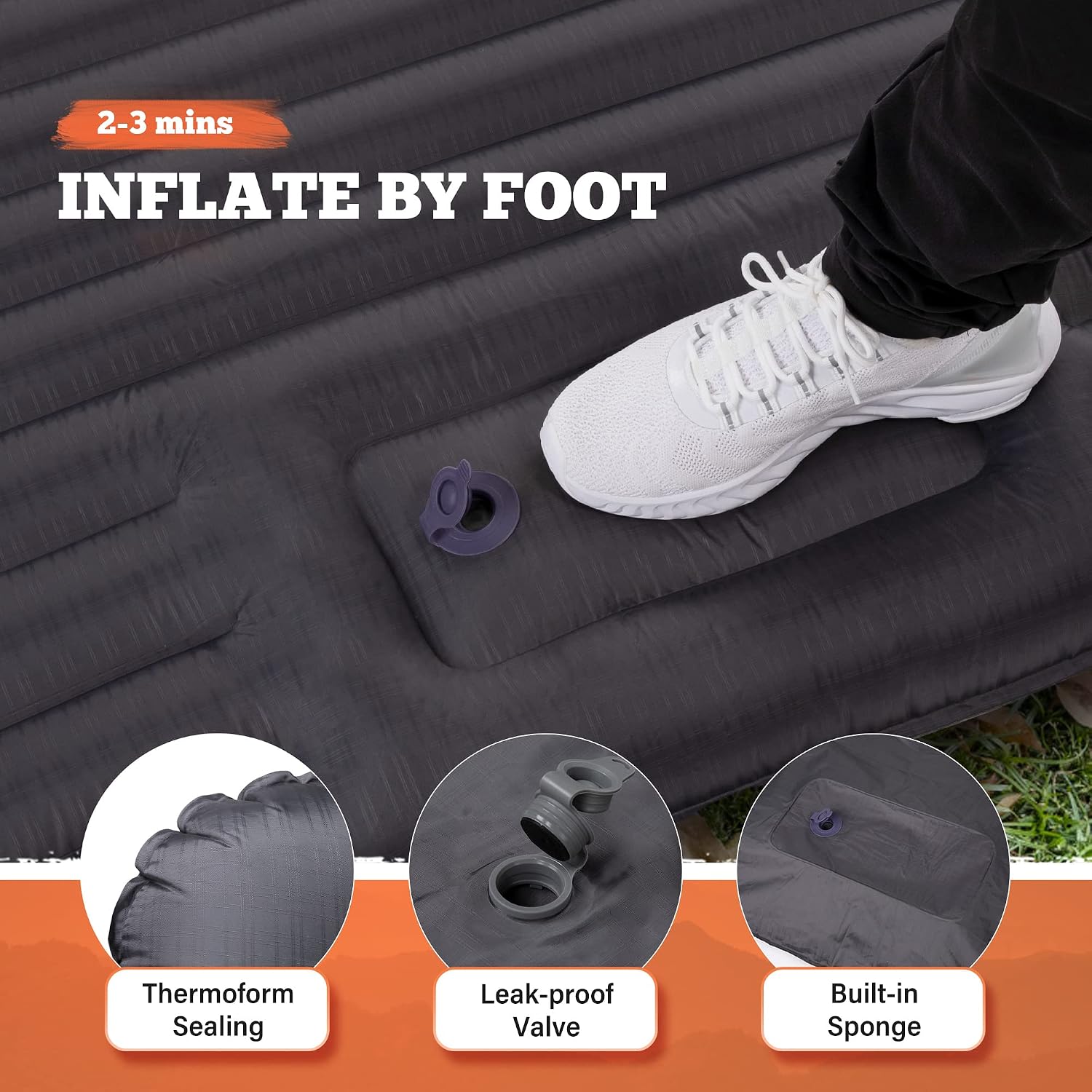 Double Sleeping Pad for Camping, Extra Thick 6" Camping Mattress 2 Person with Pillow Built-in Foot Pump, Inflatable