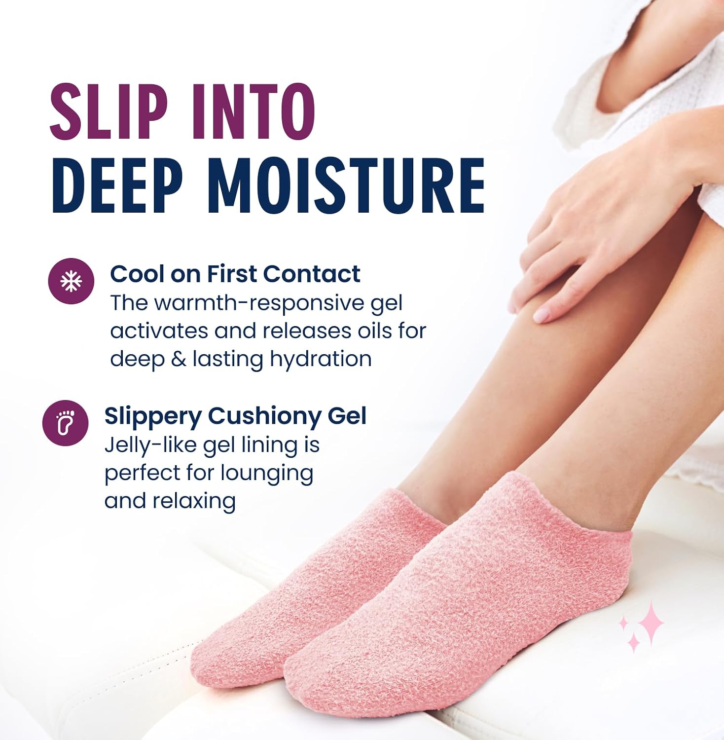 Moisturizing Gel Socks, Plush Pink, 1 Pair | Full-Foot Gel Lining, Overnight Foot Care, Dry Feet and Cracked Heels
