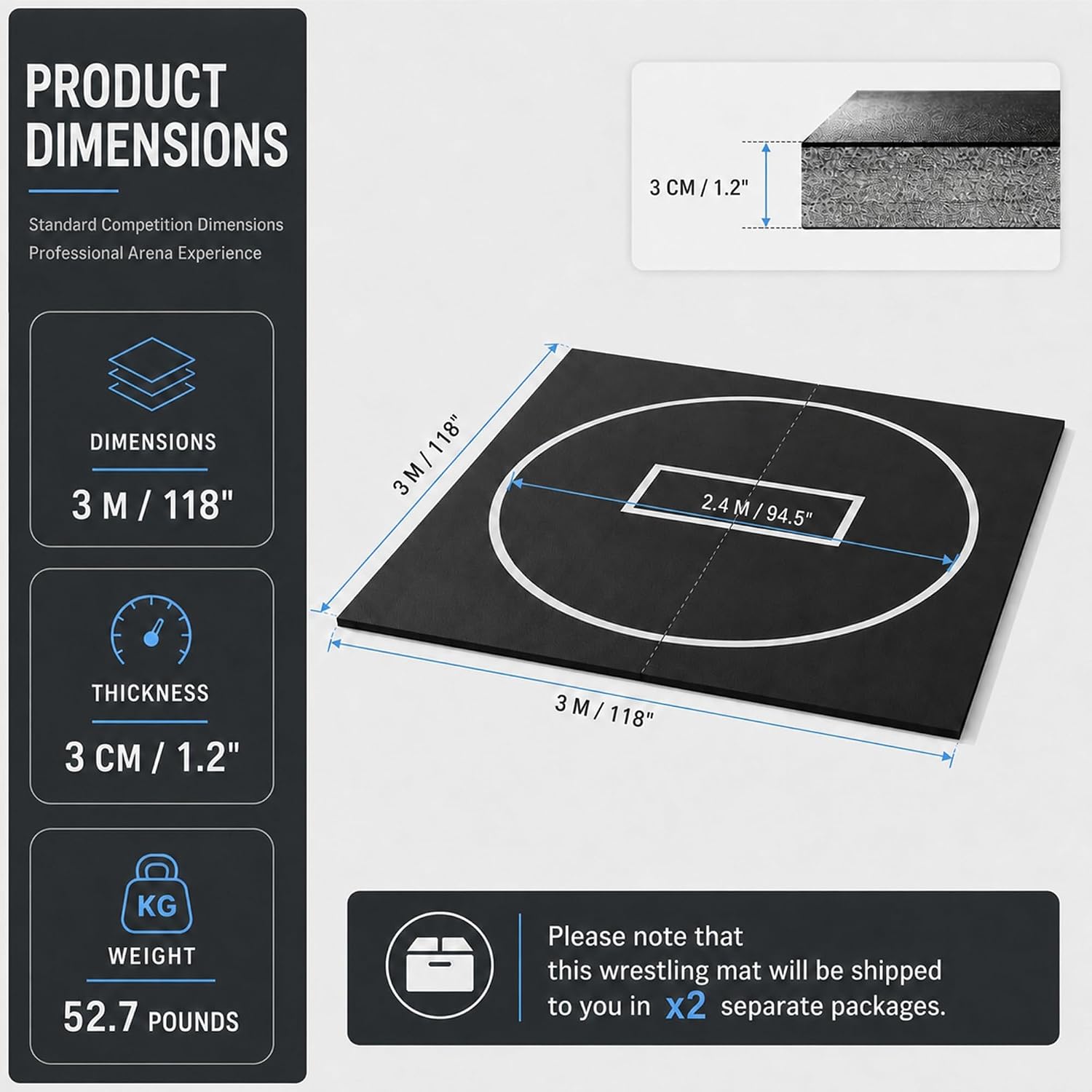 Rollable Wrestling Mat, 1.2" XPE Foam Mats for BJJ Jiu Jitsu & Judo | High-Cushioning Support, Waterproof PVC