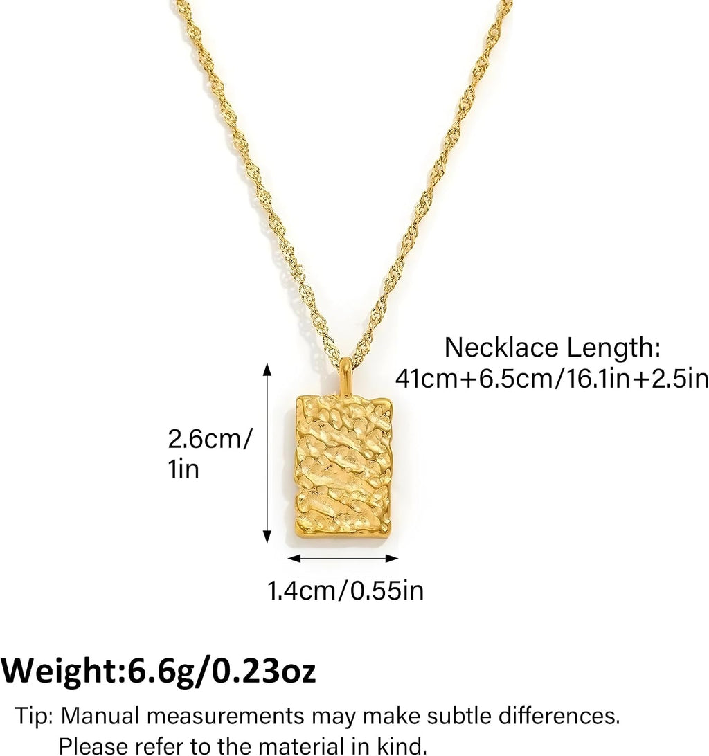Big Disc Square Pendant Necklaces for Women,Geometric Pendant Chain Necklace Cute Dainty Tag Necklaces for Women