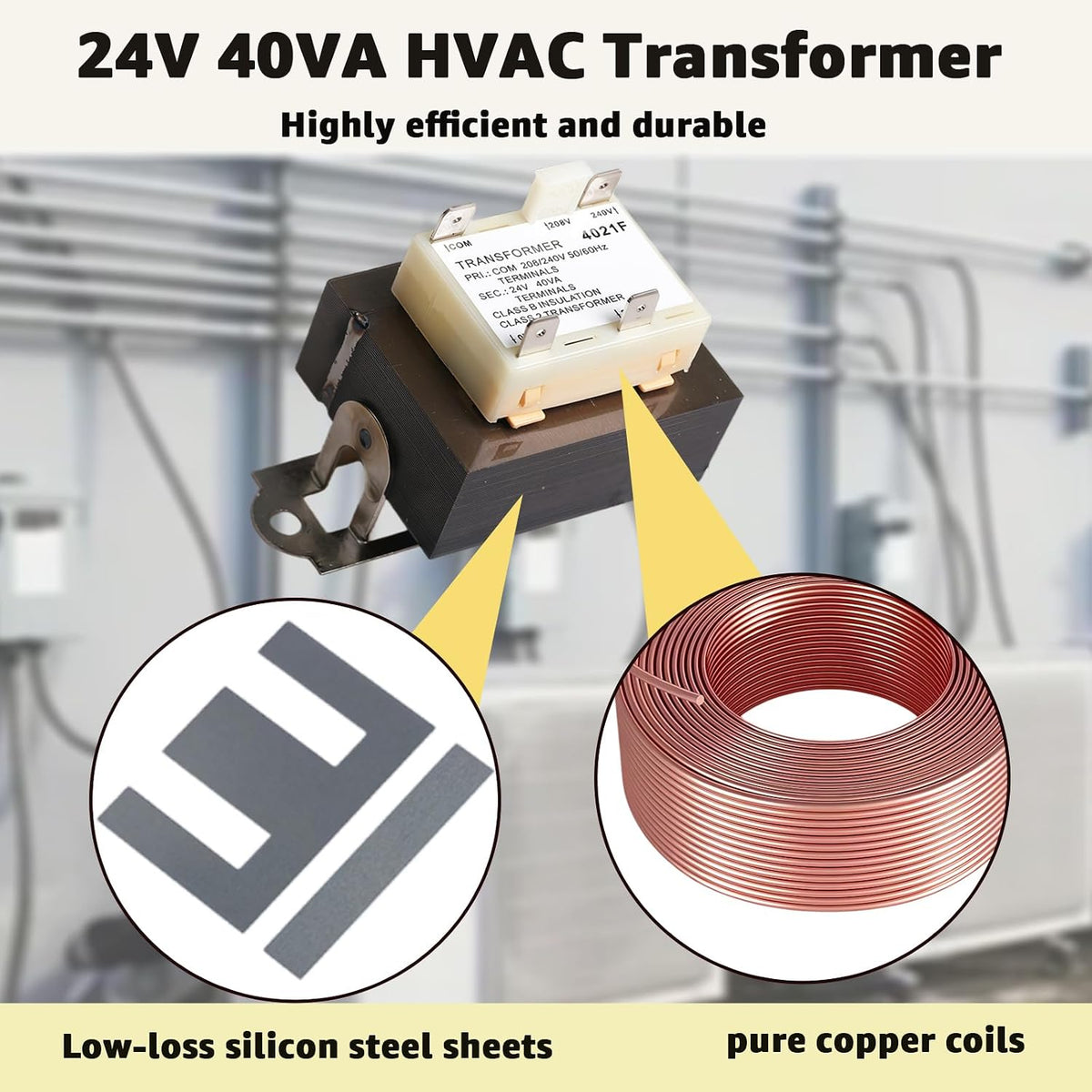 240V to 24V AC Transformer 0130M00138S for Goodman Amana 40VA Furnace