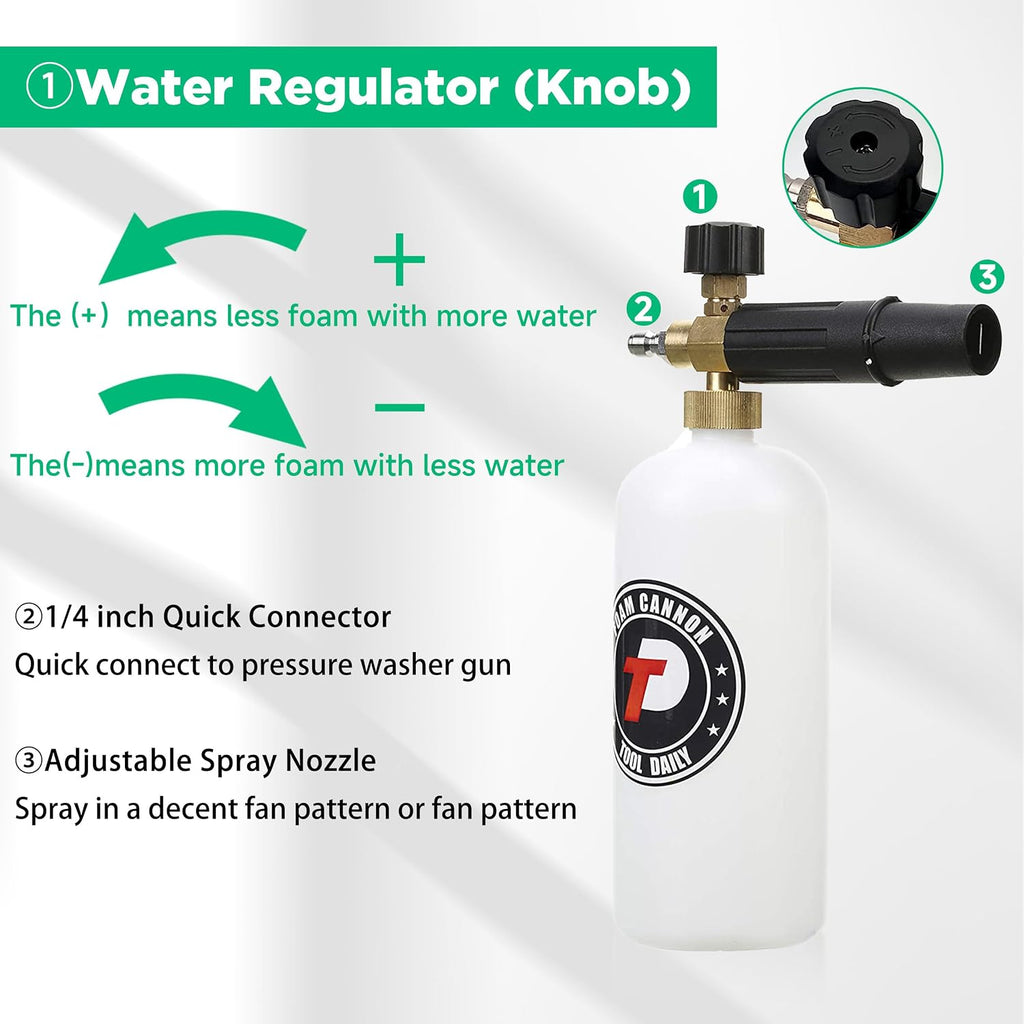 Short Pressure Washer Gun with Foam Cannon, Car Wash Soap 64 Oz | 5 Power Washer Nozzle Tips, 1/4 Inch Quick Connect