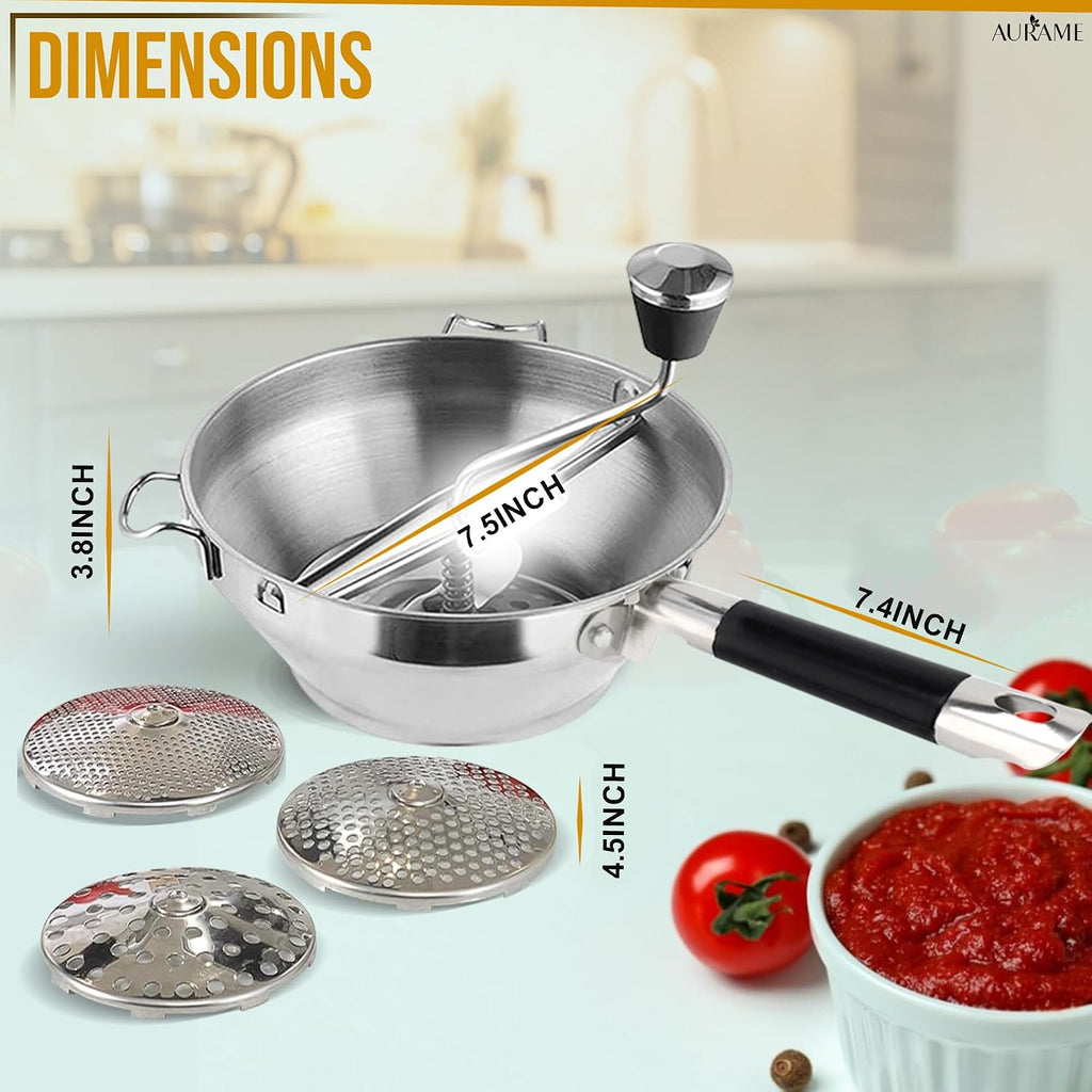 Premium Stainless Steel Food Mill - Effortless Pureeing, Straining & Milling for Soups, Sauces, Baby Food, and More –