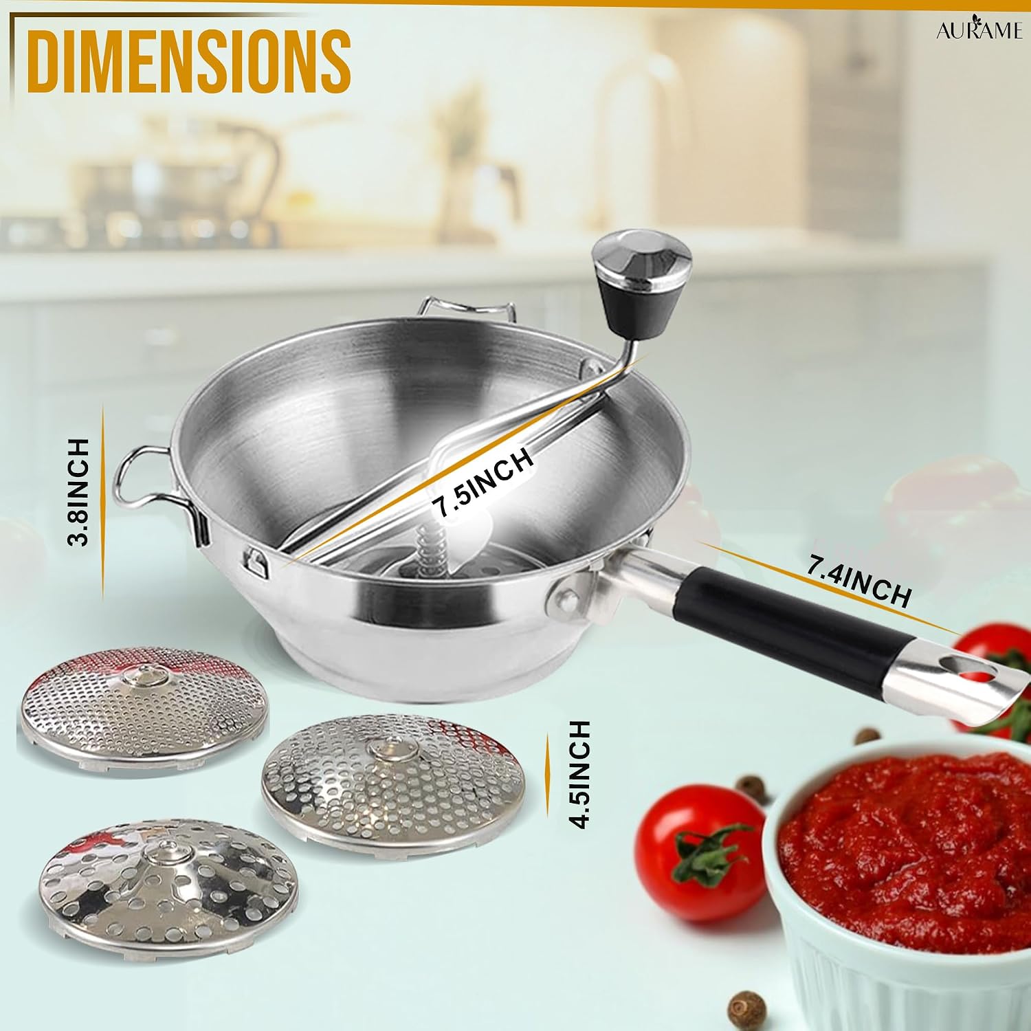 Premium Stainless Steel Food Mill - Effortless Pureeing, Straining & Milling for Soups, Sauces, Baby Food, and More –