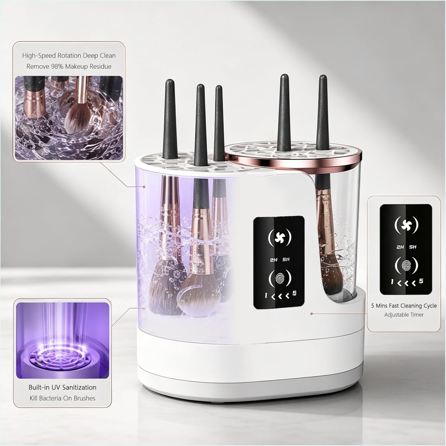3 IN 1 Electric Makeup Brush Cleaner Dryer, Portable USB Automatic Cosmetic Brush Cleaner, Deep Clean Fast Dry for