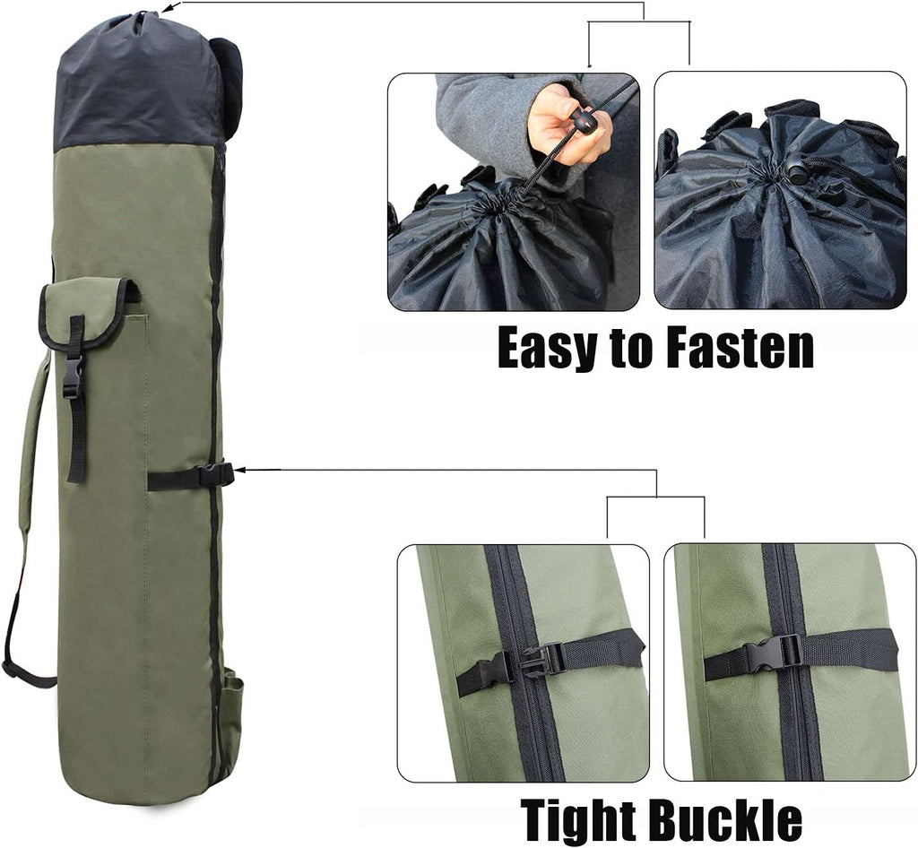 Fishing Pole Bag with Rod Holder Canvas Carrier Bag Fishing Rod Reel Organizer Bag Foldable Fishing Tackle Storage