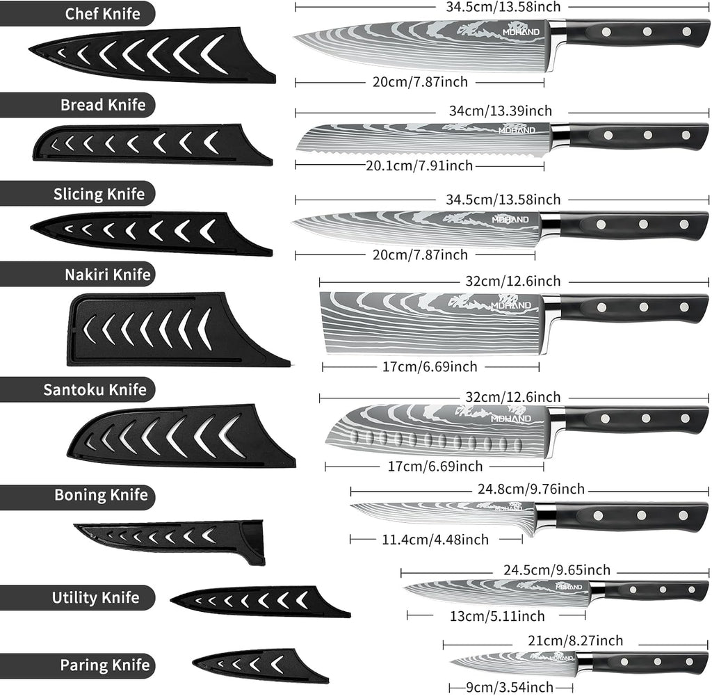 Chef Knife Set with Roll Bag, Professional Knife Set with Sharpener