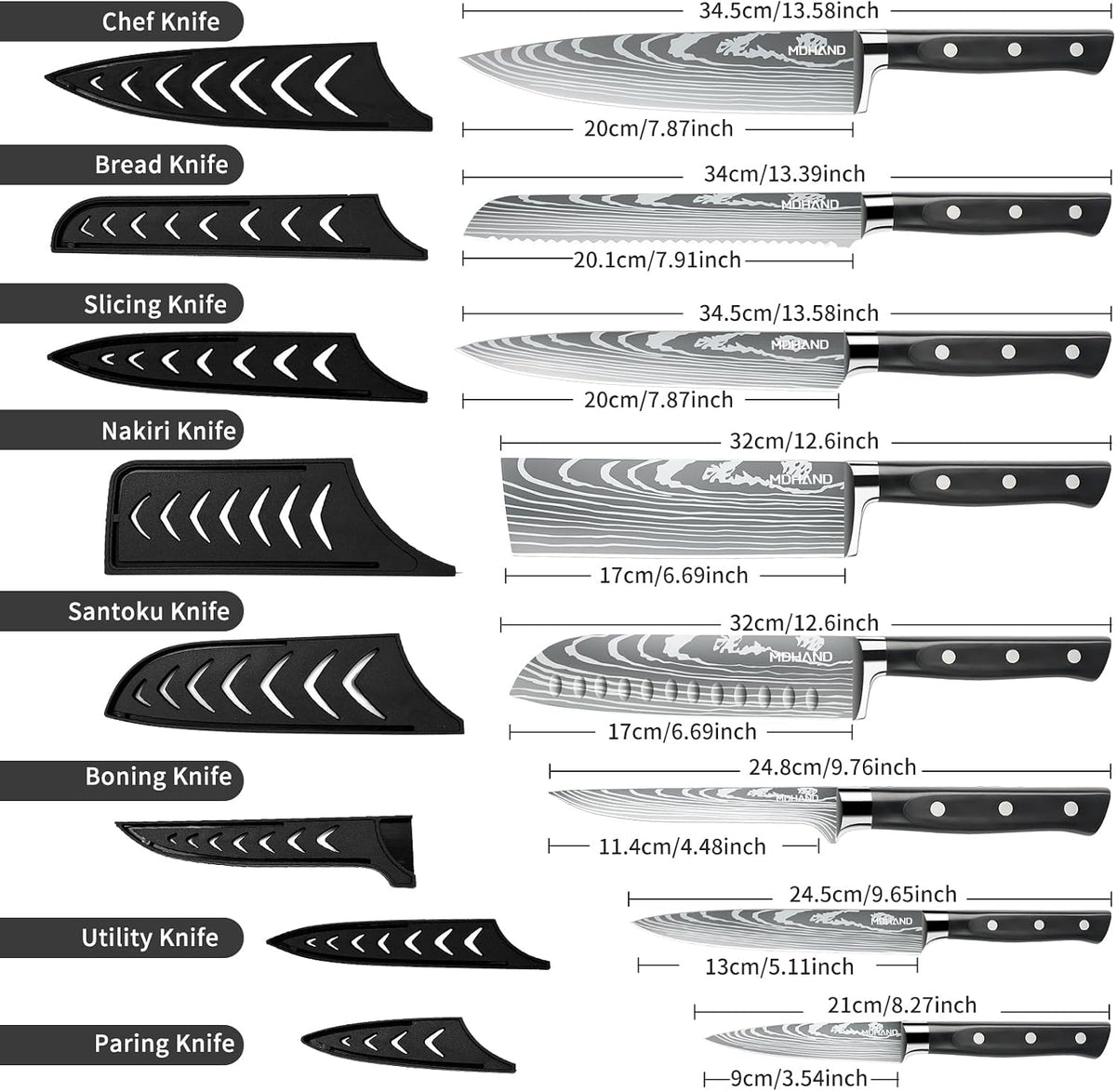 Chef Knife Set with Roll Bag, Professional Knife Set with Sharpener