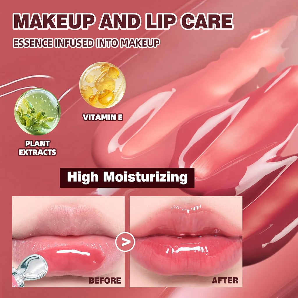 Brightening Lip Serum, Hydrating Glossy Lip Oil with Metal Applicator, Plumping Moisturizing Lip Care Tint