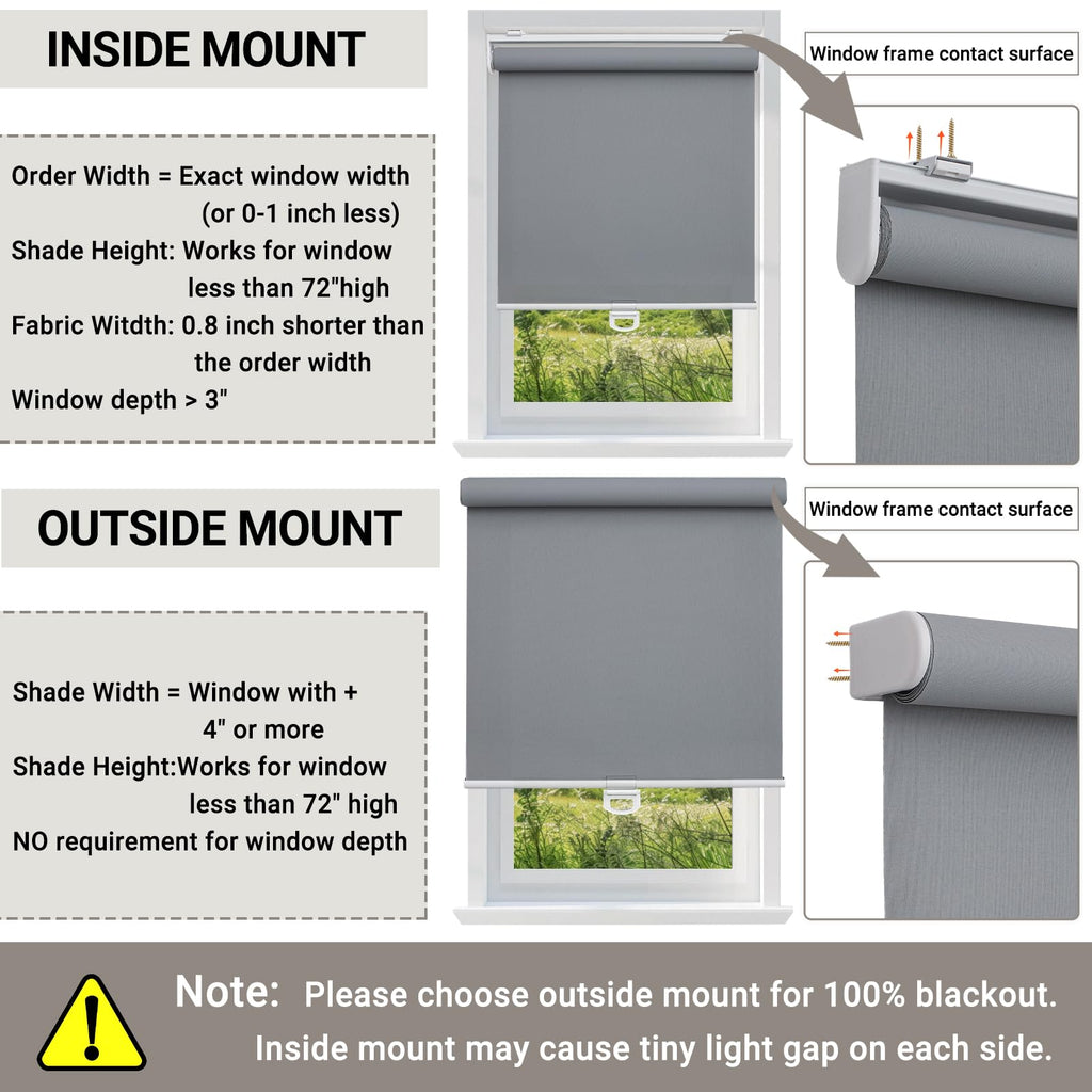 Light Filtering Roller Shades for Indoor Windows, 14" W x 72" H, Grey