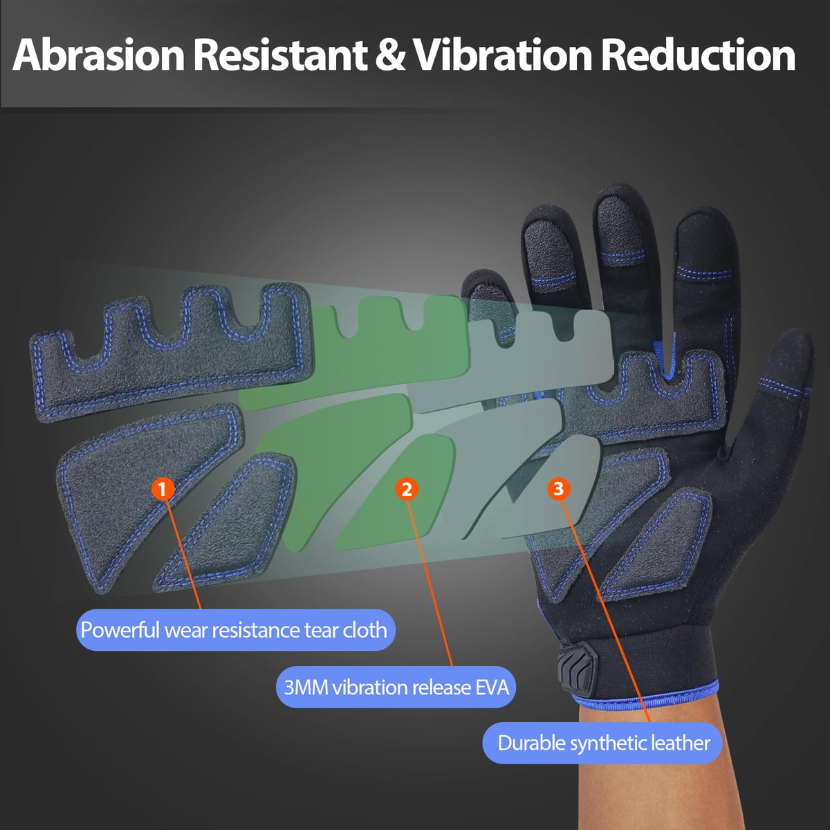 Work Gloves for Men, TPR Impact Protection, Mechanic Gloves,BLue,M