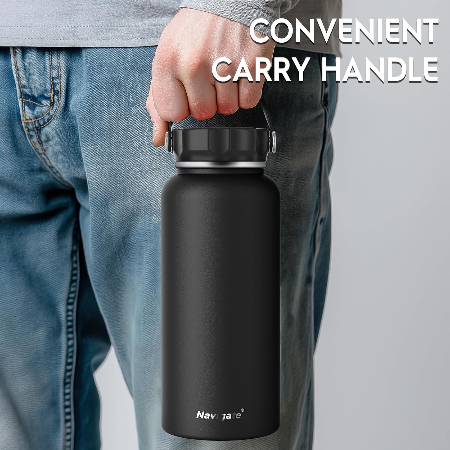 32oz Insulated Water Bottle for Sports, Keep Cold 24H | 2-in-1 Spout and Handle Lids, Double Leak-Proof, 18/8