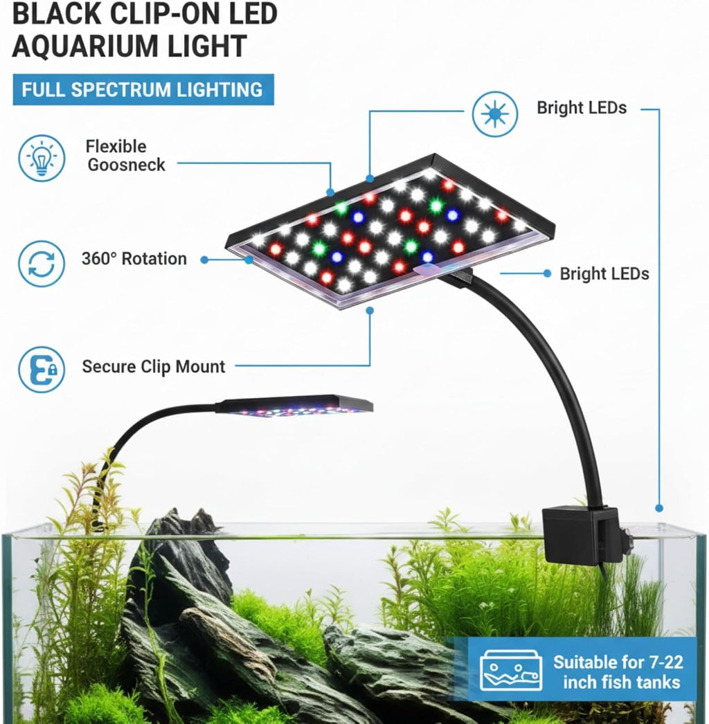 2 Pack Clip-on LED Aquarium Light for Plants, Full Spectrum