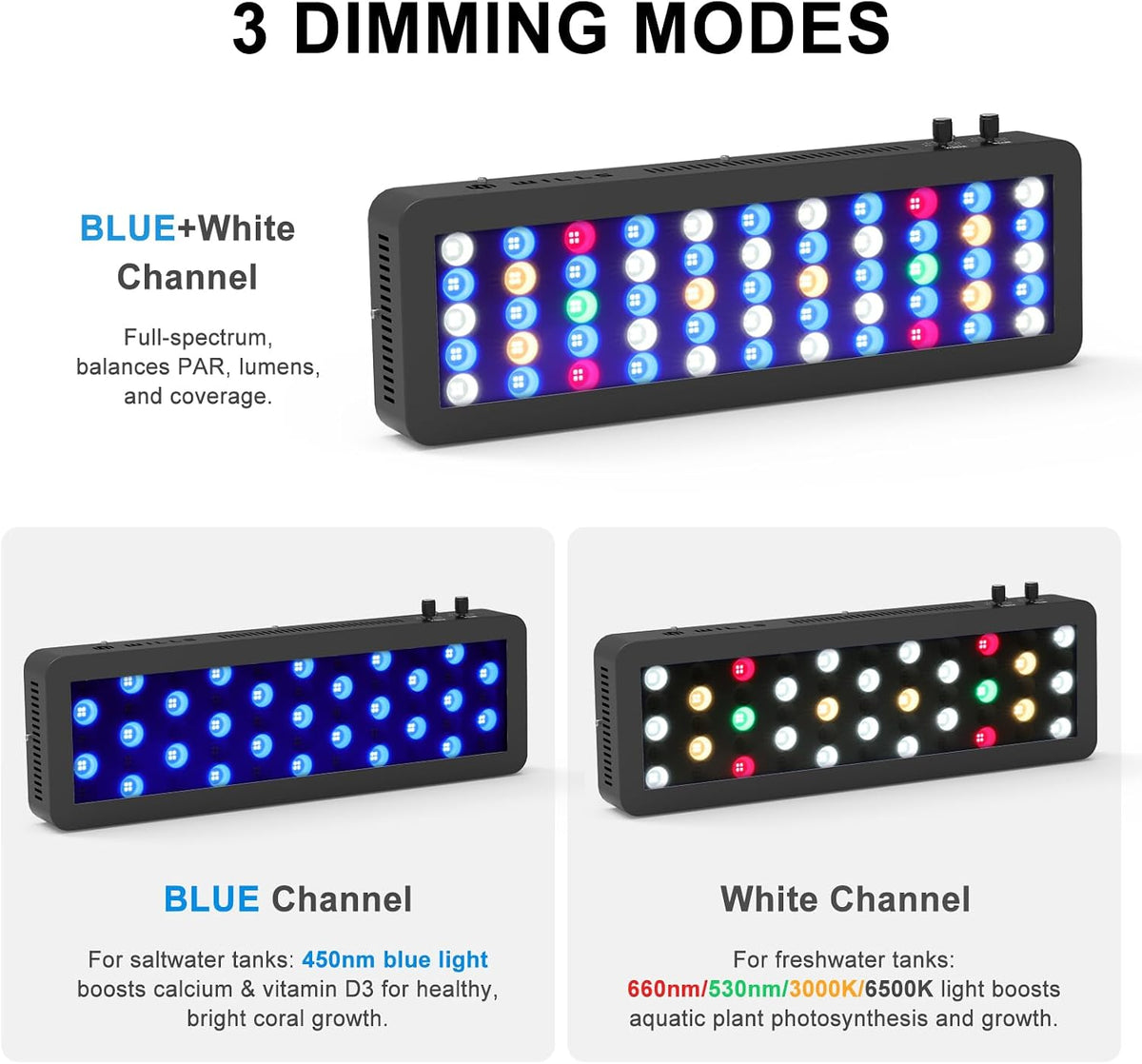 Aquarium Light, 100W Full Spectrum LED Reef Lights, 20"x7"x2.4"